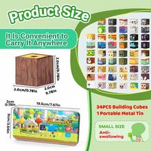 34 mảnh ghép nam châm hình hoạt hình/động vật trong hộp sắt (0,78 inch/2cm), đồ chơi nam châm cho trẻ em, khối lập phương nam châm xếp chồng, đồ chơi giáo dục STEM cho bé trai và bé gái từ 3 tuổi trở lên. - Nhiều màu - Xem 4