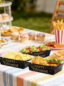 10/30/50pcs "Happy Retirement" Snack Trays - Disposable Food Containers, Retirement Themed Paper Plates, Popcorn Trays; Suitable For Farewell Party Decorations And Sendoff Event Serving Platters - Multicolor - View 4