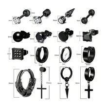 16件套男士耳环套装 - 黑色不锈钢十字架吊坠耳环和耳钉，时尚穿刺饰品，适合生日、派对和其他场合 - 耳環 - 查看 2