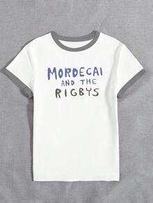 DEAR MOLLY 夏季新款字母印花女款對比色T恤，日常穿著柔軟透氣短袖上衣，運動休閒圓領T恤 - 彩色 - 查看 4