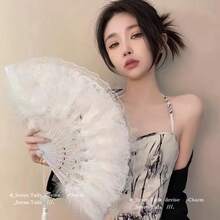 Classic Lolita Lace Fan, Cheongsam Fashion Show Photo Folding Fan, Dark Style Lace Fan-Hand Fan - Quạt lông vũ ren trắng không có mặt dây chuyền - Xem 11