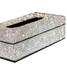 Luxury Crystal Rhinestone Handmade Bling Decorative Tissue Holder Box Case Silver - plateado - Ver 4