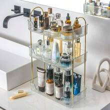 Bathroom Countertop Storage Rack, Dressing Table Countertop Storage Tray, Bathroom Countertop Tray Storage Rack, Plastic Tray Rack, Can Place Perfume, Cosmetics, Skin Care Products (Transparent White) - White - View 2