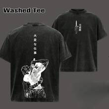 Fushiguro Toji Vintage T-Shirt -  Anime Double-Print Washed T-Shirt - Unisex T-Shirt - Oversized Unisex Anime Manga Sweatshirt, Lightweight Cotton Acid-Wash Effect T-Shirt, Gift For Fans, Anime Lovers, Graphic T-Shirt 67 - 黑色 - 查看 5