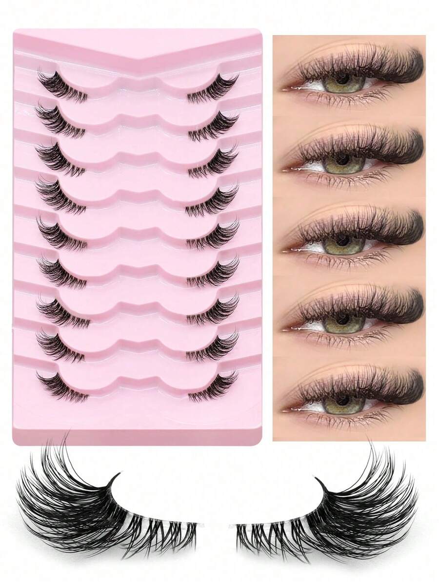 9 Pares de Cílios Postiços Naturais Super Curtos, Faixa Transparente, Cílios Falsos 3D Macios de Vison Curto, Crie um Visual de Maquiagem Natural Suave (BP01) - Preto - Visão 1