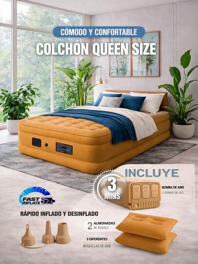 Shendy Vendy Colchón inflable Cama Inflable portatil de tamaño Queen Diseño Acolchado Facil de transportar Incluye bomba de aire automatica