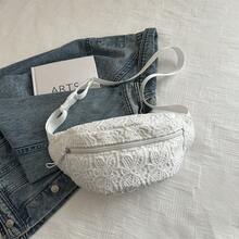 精致白色蕾丝腰包，小众设计胸包，休闲百搭斜挎包，清新甜美日常女式手提包 - 白色 - 查看 4