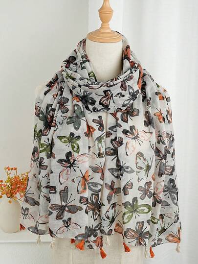 1条180*85厘米时尚围巾，碎花沙滩巾/披肩，适合旅行和日常使用，奢华空调头巾，女士涤纶休闲围巾