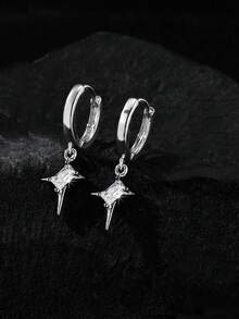 1 Đôi bông tai hình ngôi sao bốn cánh bất đối xứng độc đáo, bông tai unisex không gây dị ứng, phù hợp với nhiều phong cách, thích hợp cho các dịp lễ hội và đeo hàng ngày. - Bạc - Xem 10