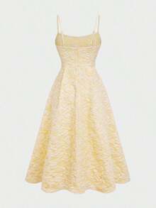 Summer Wedding Elegant Solid Color Sophisticated Lightweight Dress, Fitted Waist Spaghetti Strap Midi Dress, Pink Party,Casual Dress - 黃色 - 查看 5