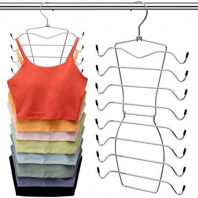 1 chiếc móc treo quần áo gấp gọn bằng thép không gỉ dùng trong gia đình, giá phơi đồ lót bằng kim loại 8/4 tầng, móc treo áo ngực, giá đựng áo lót nhiều lớp dày dặn không đường may.