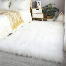 1 pieza Alfombra/Tapete de decoración del hogar de piel sintética blanca, alfombra pequeña esponjosa y lavable adecuada para dormitorio, sala de estar, sala de juegos, decoración de habitación de lujo, alfombra de piel rectangular blanca, tapete de tocador, alfombra decorativa de estilo simple Ins para todas las estaciones - Blanco - Ver 8