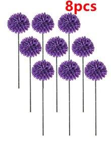 8/16 piezas de crisantemo, diente de león e hortensias artificiales, adecuado como regalo para amigos, novias, decoración de bodas, hogar, oficina, cafetería, fiesta - Morado - Ver 7