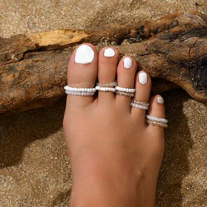 10 chiếc nhẫn đeo ngón chân kiểu Bohemian, đính hạt thủy tinh nhiều màu sắc, dây thun co giãn, thích hợp cho nữ giới đeo hàng ngày, dự tiệc, du lịch (hạt được chọn ngẫu nhiên)