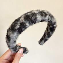 1件新款时尚豹纹仿毛皮发箍，女士简约百搭高冠发箍，防滑化妆洗发发饰 - 彩色 - 查看 8