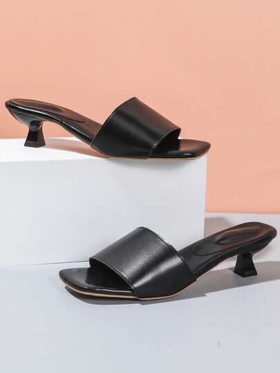 新款夏季高跟凉鞋，复古波西米亚风单带露趾高跟凉鞋，黑色经典百搭方头小猫跟凉鞋，舒适女款