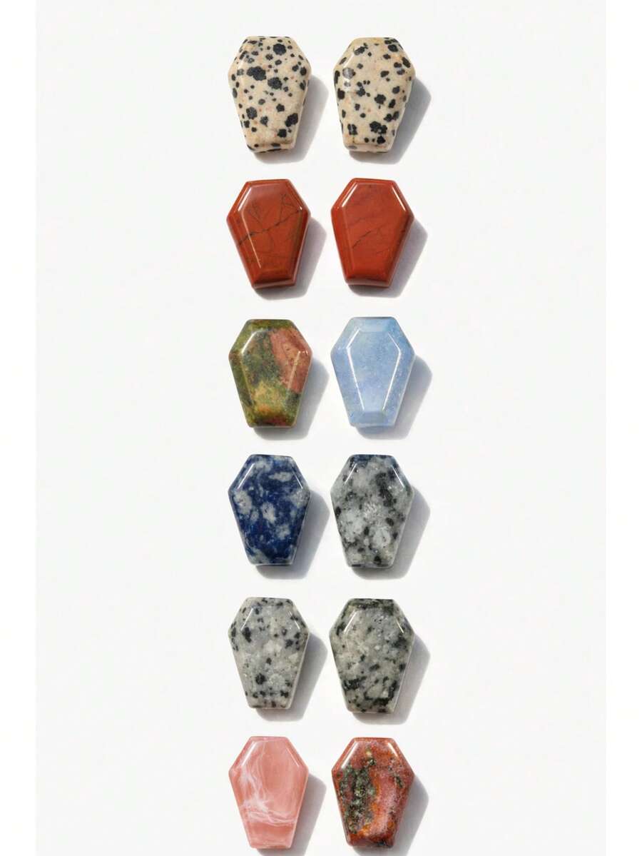 1/3/7 chiếc mặt dây chuyền đá tự nhiên hình quan tài nhỏ đang thịnh hành – Đá đốm, đá thạch anh đỏ, đá hoa xanh, đá mã não xanh, đá vân xanh, đá gai dầu, đá dưa hấu đỏ, đá mè đỏ – Hoàn hảo cho trang sức và thủ công. - Nhiều màu - Xem 1