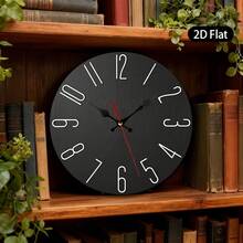 Single Piece, 2D Flat Wall Clock, 10inch, Black Wood Grain Design With White Numbers, Suitable For Decorating Living Rooms, Bedrooms, Offices, Kitchens, And Dining Rooms, 2D Flat Model,Mothers Day Gift,Adornos Para Sala,Sunflower,House Essentials - Style/Multiple Colors/10in/25cm - View 3