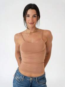 Thin Strap Tank Top In Polyamide, Blouse With Lining, Suplex Blouse - Mocha Mousse - View 3