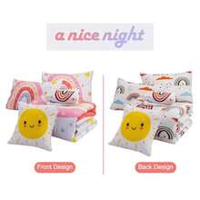 A Nice Night Bedding - Juego de ropa de cama de 6 piezas con diseño de arcoíris de dibujos animados con estampado de sol para niños y niñas blanco matrimonial - Blancoarco iris - Ver 4