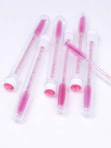 10支亮粉色闪光睫毛刷，带防尘盖，可重复使用，闪亮睫毛膏刷头，透明收纳盒，也可作眉刷、眼影刷、螺旋刷使用。 - 玫紅色 - 查看 3