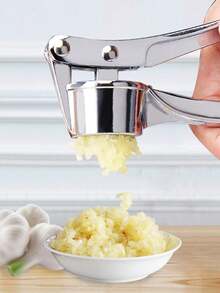 1pc Stainless Steel Garlic Press, Fashionable Silver Multi-Function Garlic Mincer Kitchen Tool - Multicolor - View 2
