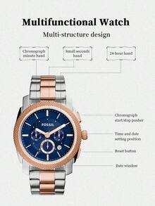 Đồng hồ Fossil nam, máy quartz, vỏ thép không gỉ, ba kim, mặt kính chống trầy xước FS5037/FS5172 - Màu xanh lam - Xem 5