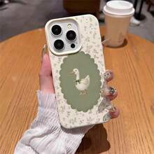 Duck 1pc TPU Material Floral Green Collar Goose Pattern Phone Case Compatible With IPhone 17 Pro Max/17/16 Pro Max/15/13/12/11, S20 FE/A15/S24/A55, Note 11/Note 12/Note 13 Pro, Full Coverage Anti-Drop Soft Protective Cover - White - View 4
