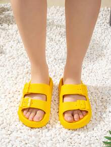 2024 New Summer EVA Platform Versatile Outdoor Wear Anti-Slip Durable Shock-Absorbing Double Buckle Sandals Women's Fashion Home Lightweight Comfortable Slippers - Yellow - View 6
