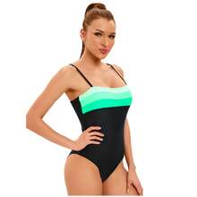 1 Sets Color Block Striped One Piece Swimsuit,  Gradient Stripe Spaghetti Strap Slim Fit Swimwear, Tummy Control Quick Dry Color Block Striped One Piece Swimsuit, Suitable For Women And Teens, Beach Vacation/Swimming Pool/Body Shaping - 黑色 - 查看 10