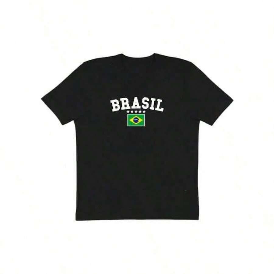 Maglietta Brasile, maglietta unis-ex Brasile per adulti, maglietta nera con grafica Brasile, maglietta stile maglia da calcio, Brasile Calcio, regalo per lui - nero - Visualizzare 1