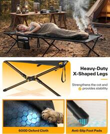 Adults Sleeping Camping Cot With Side Pockets And Storage Bag, 78.3"X28.7"X14.6" Comfort Travel Guest Bed, Easy Assembly, 330 Lbs Weight Capacity - Blue - View 12
