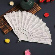 Breezier White Cherry Blossom Hand Fan With Gold Foil Print, Suitable For Home Use - A - View 5