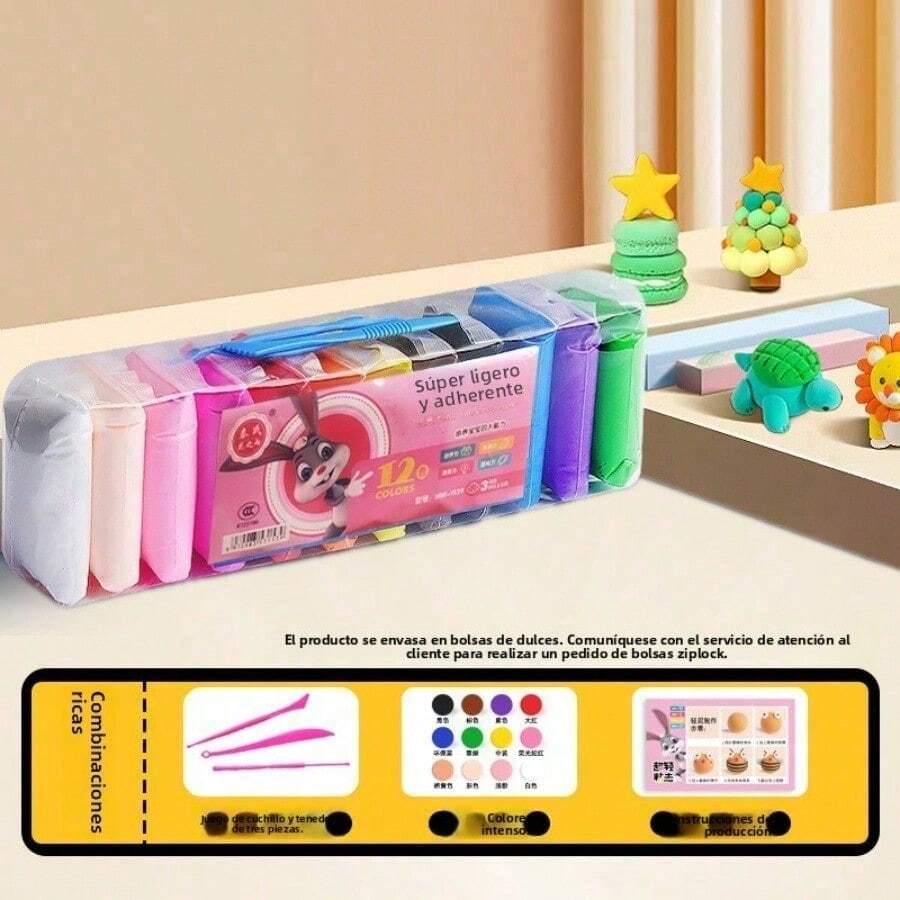 Arcilla superligeras al por mayor, 12 colores y set de 36 colores, fabricante de arcilla para manualidades infantiles, plastilina Play-Doh de colores - Bolsa de 12 colores de arcilla superligeras + Herramientas pequeñas a juego - Ver 1