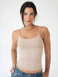 Thin Strap Tank Top In Polyamide Blouse With Lining Suplex Blouse - Hazelnut - View 1