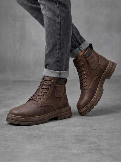 Shendy Vendy Botas planas a media pantorrilla de color sólido para hombre, antideslizantes y resistentes al desgaste, suaves y cómodas cierre con cremallera  Ojales  ANUDADO    Vacaciones
