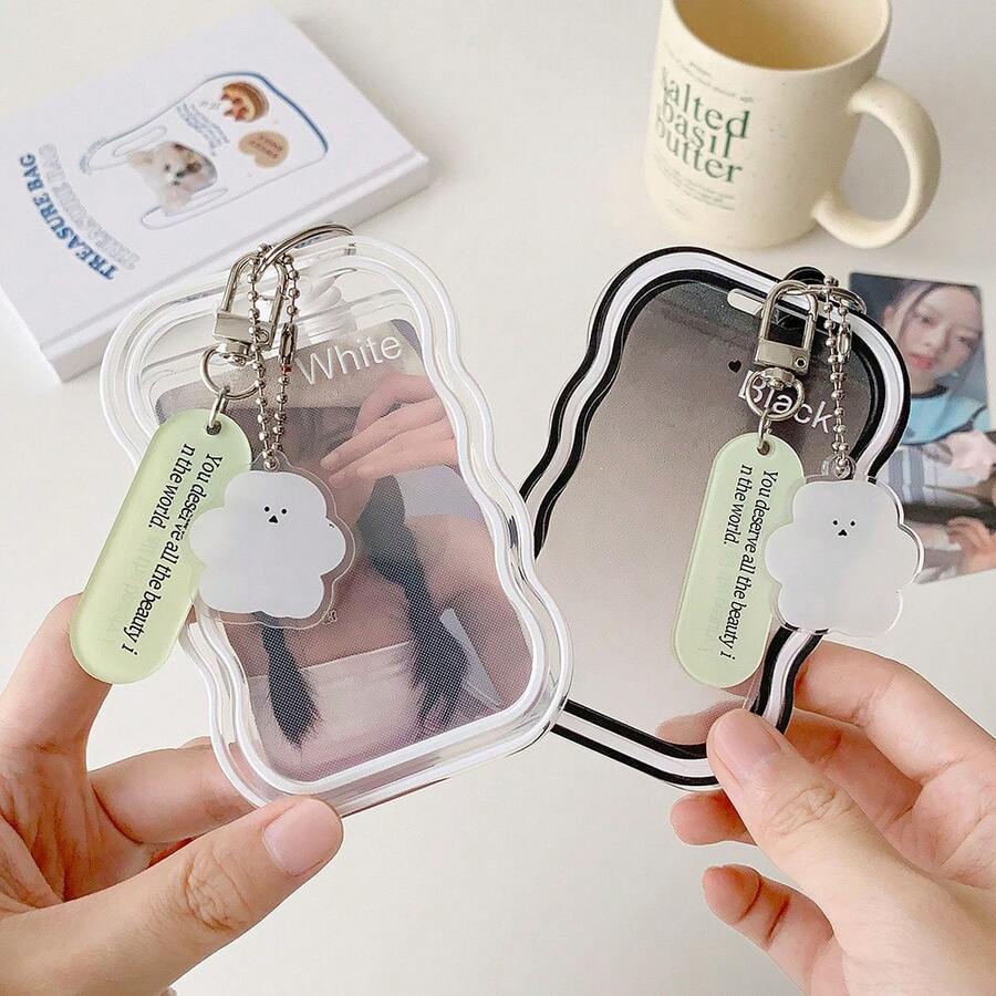 1 pieza Soporte de tarjeta con cordón elástico de estilo coreano minimalista y de moda, funda para tarjeta de estudiante, tarjeta de acceso, tarjeta de comida, funda para tarjeta de 3 pulgadas con diseño de estrella, organizador de tarjeta de identificación y tarjeta pequeña - Rectángulo - Ver 1