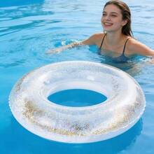 1pc Transparent Sequin Inflatable Swimming Ring, Thick PVC Crystal Swimming Ring Armpit Float, Adult - Clear - View 4