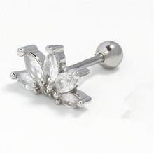 1 chiếc khuyên tai sụn thời trang đính đá Zirconia, khuyên tai dạng vít bi bằng thép không gỉ. - Bạc - Xem 2