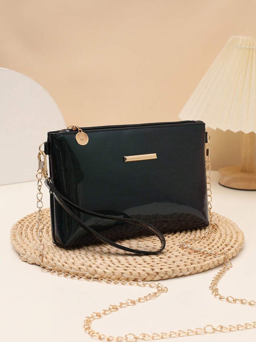Mini PU Leather Minimalist Crystal Pearlescent Changeable Color Shoulder Handbag Crossbody Chain Bag - Teal Blue - View 1