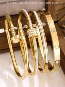 4件套女士首饰套装，18K镀金锆石手链，简约叠戴手链，生日/新年/情人节礼物，情侣/闺蜜配饰，优雅百搭 - 金黃色2 - 查看 7