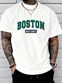 Camiseta casual para hombre con cuello redondo y estampado de letras para uso diario de verano - Blanco - Ver 1