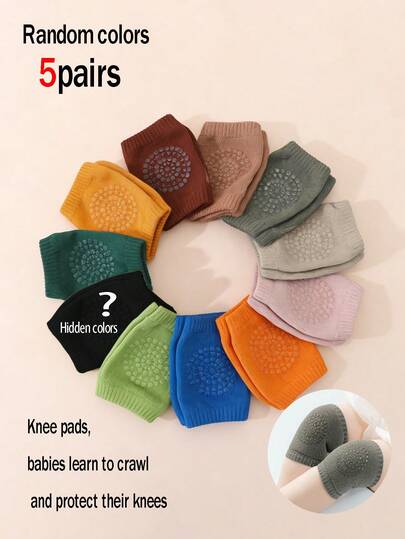5 đôi miếng bảo vệ đầu gối chấm bi màu trung tính cho trẻ em, vớ bảo vệ đầu gối cho bé khi bò, miếng bảo vệ đầu gối tối giản đa năng cho mùa xuân, mùa thu và mọi mùa.