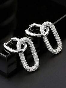 1 对简约复古铜锆石耳环，休闲百搭 - 金色 - 查看 10