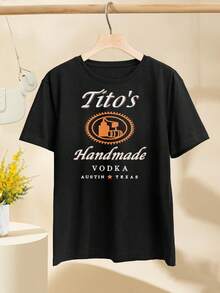 Women's Graphic T-Shirts Featuring Tito's Handmade Vodka - Perfect Party Drink Alcohol Wear For Ladies Who Love Yugoslavia-Inspired Fun - 黑色 - 查看 2