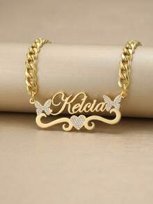 Dây chuyền tên đính kim cương hình bướm thiết kế riêng, dây chuyền tên lấp lánh, dây chuyền tên nữ, trang sức cá nhân hóa cho nữ, quà Giáng sinh, quà Ngày của Mẹ, quà kỷ niệm. - Nhiều màu - Xem 2