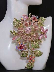 1pc Fashionable Exaggerated Floral Brooch With Rhinestones - Hồng - Xem 2