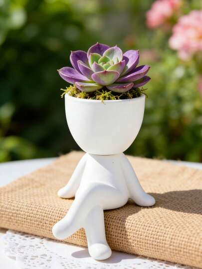 1 pieza Maceta de resina linda con planta suculenta artificial, maceta con forma de figura humana mini para decorar escritorio, balcón y jardín, agregando verdor y diversión a espacios interiores y exteriores, adecuada para sala de estar, dormitorio, estudio, fiesta de boda, ambiente festivo, Día de San Valentín, regalo de boda, mejor regalo festivo, decoración de estantería, regalo de cumpleaños, regalo de graduación