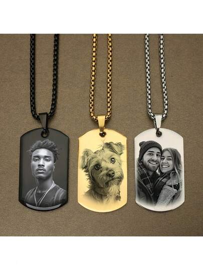 [ Customization ] Personalized Laser Engraved Photo And Information Necklace Pendant, Keychain, Dog Tag, Customized Necklace With Photo Engraved Christmas Gift