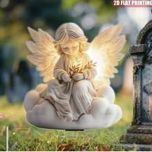 2D Flat Acrylic Angel And Olive Branch Garden Fence, For Peace In Heaven, Memorial And Cemetery, Mother's Day Outdoor Decor, No Electricity Needed, Suitable For All Seasons - C - View 2